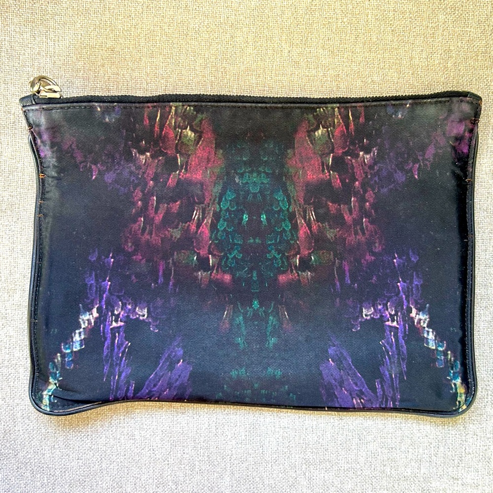 Alexander McQueen Black Satin Printed Clutch